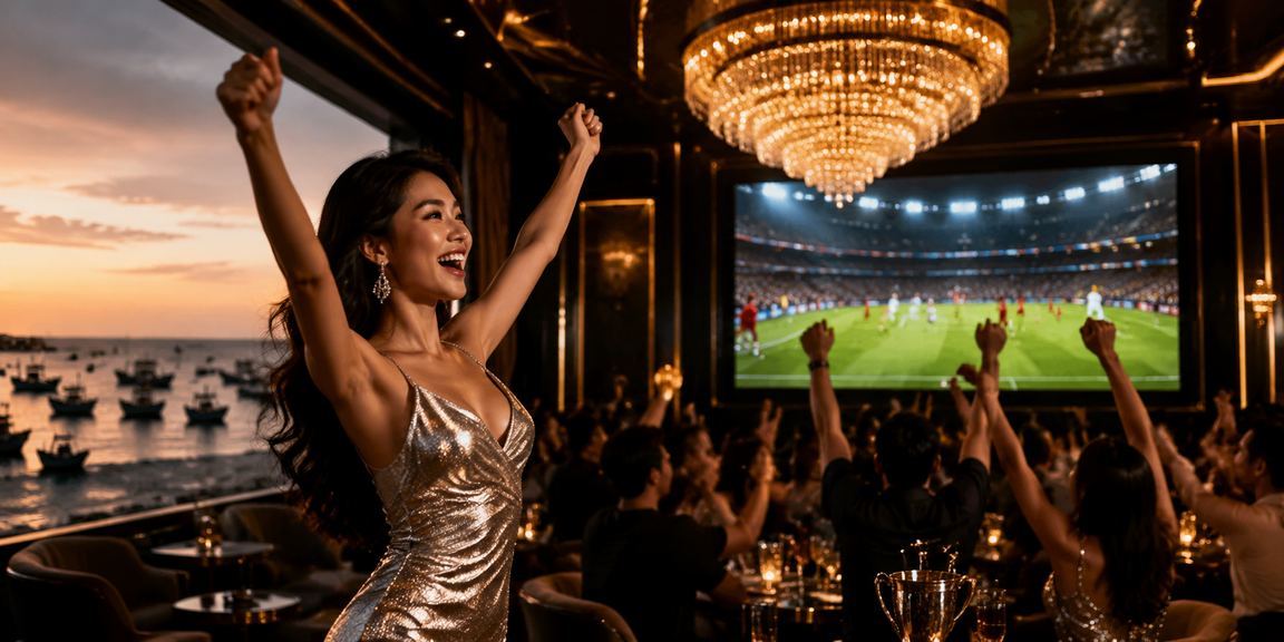 Người dùng ngồi tại bãi biển Mũi Né chơi game trực tuyến trên điện thoại di động